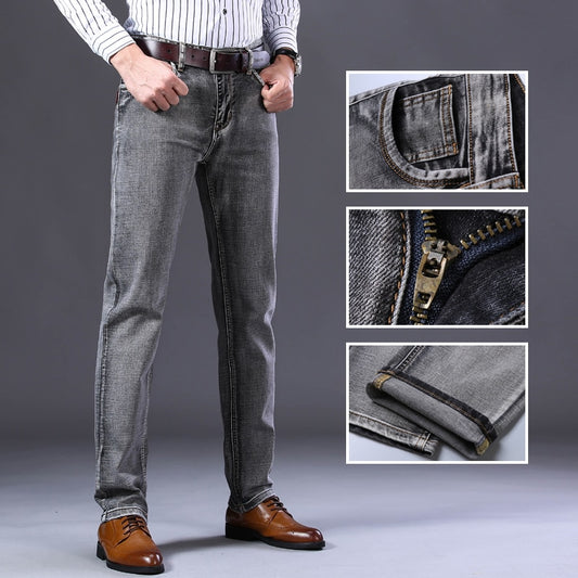 New Men Stretch Regular Fit Jeans| Best Business Casual Classic Style Fashion Denim Trousers| Male Black Blue Gray Pants  www.chishtismart.com