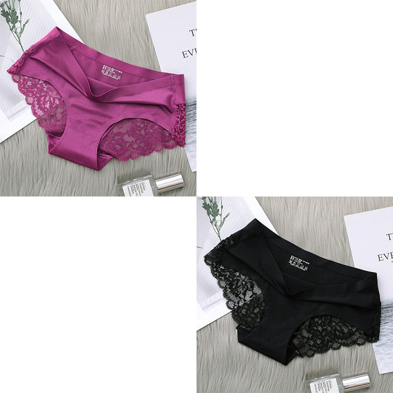 2Pcs Women&#39;s Cotton Underwear Sexy Lace Panties Mid-Waist Hollow Female Briefs Hip Lift Underpants For Lady Plus Size Lingerie