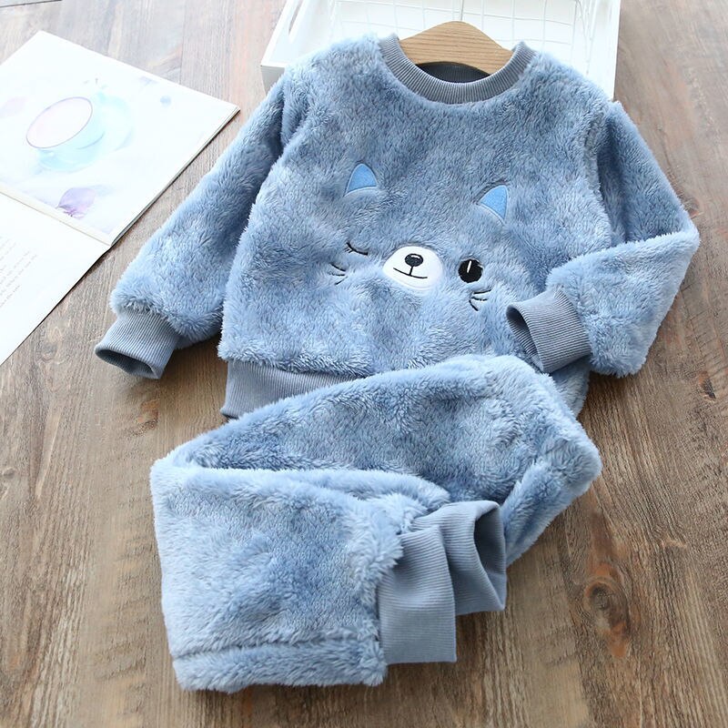 Kids Clothes Flannel Baby Pyjamas Winter Lounge Set Long Johns Kids Clothes Girls Loungewear Clothes Boys Sleepwear Pyjamas Suit