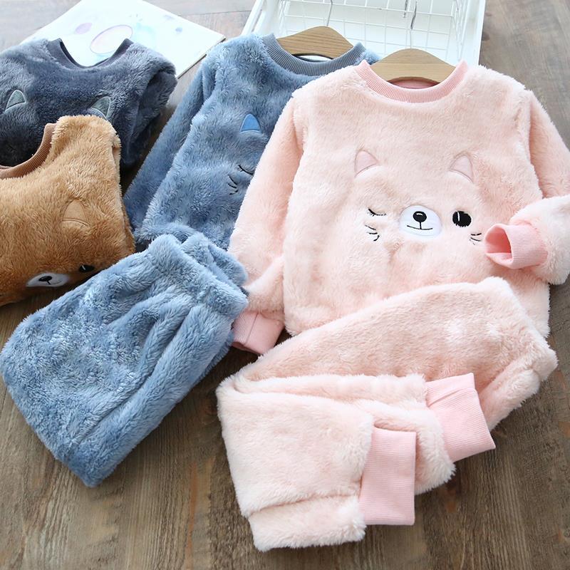 Kids Clothes Flannel Baby Pyjamas Winter Lounge Set Long Johns Kids Clothes Girls Loungewear Clothes Boys Sleepwear Pyjamas Suit