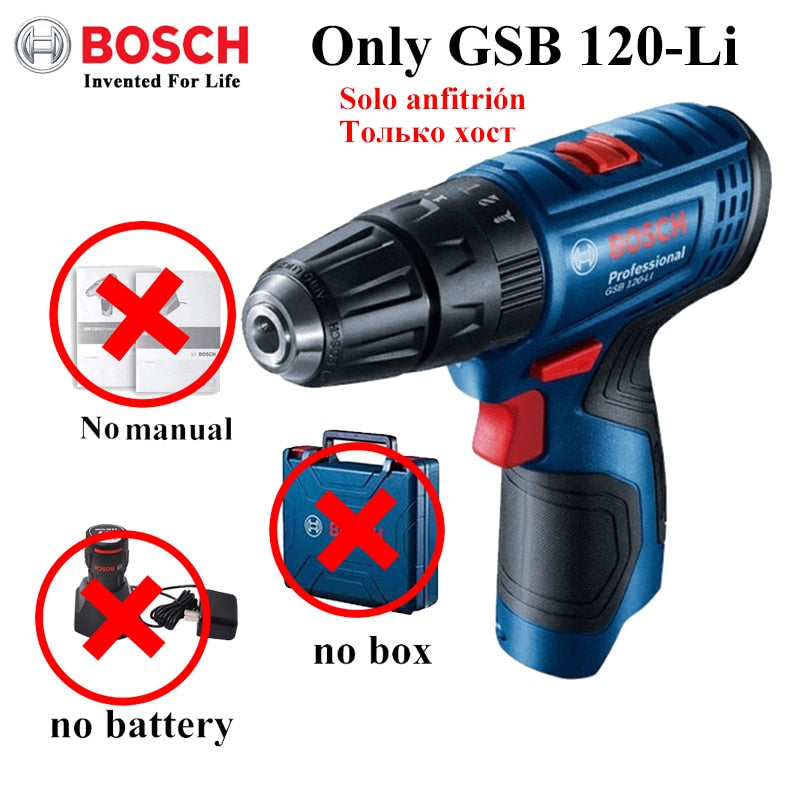 Bosch 3 In 1 Electric Drill GSB 120-LI 12V Rechargeable Cordless Impact Drill Multi-function Home DIY Screwdriver Power Tool