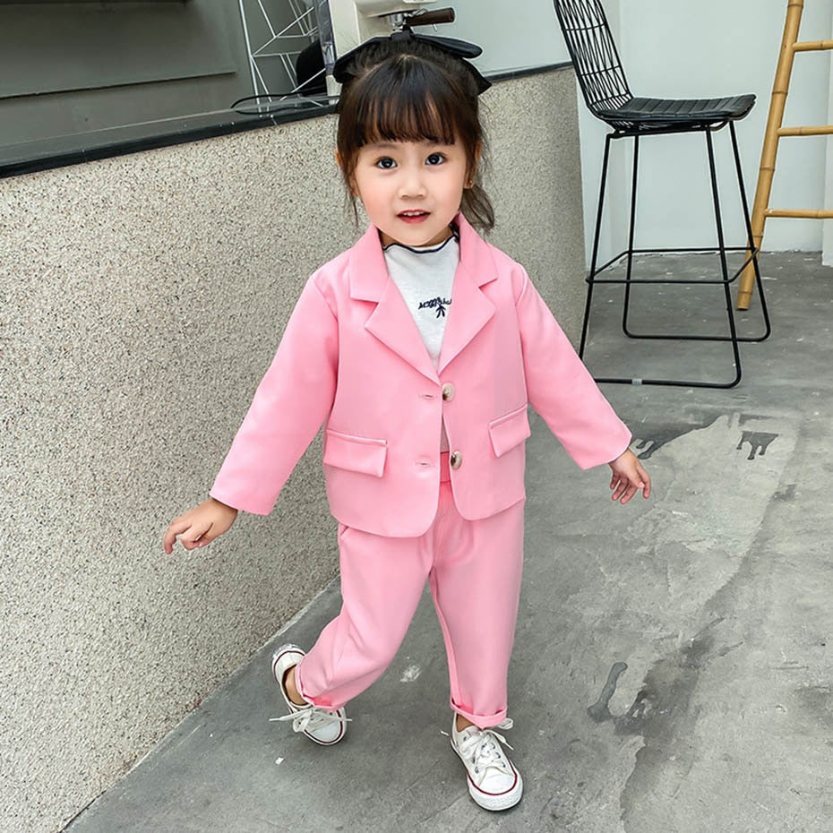 Baby Girl Suit Set Solid Color Girls Clothing Jacekt + Pants Girls Clothing Sets Spring Autumn Kids Suit Set