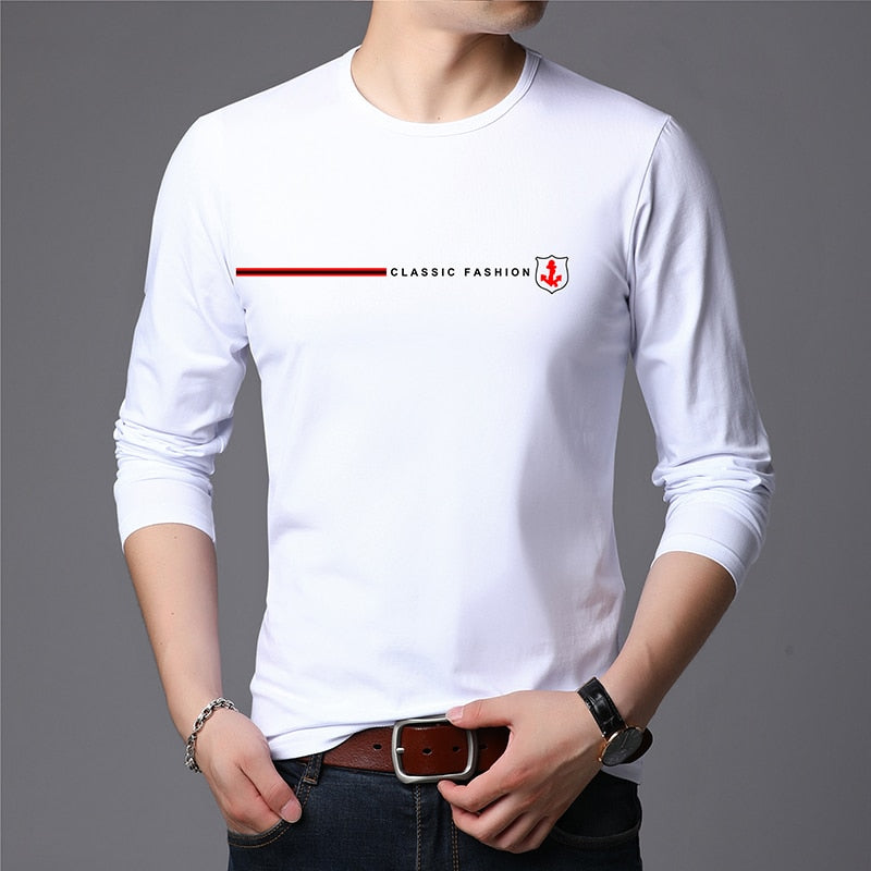 Top Quality New Fashion Brand 95% Cotton 5% Spandex t Shirt For Men O Neck Plain Slim Fit Long Sleeve Tops Casual Men Clothes