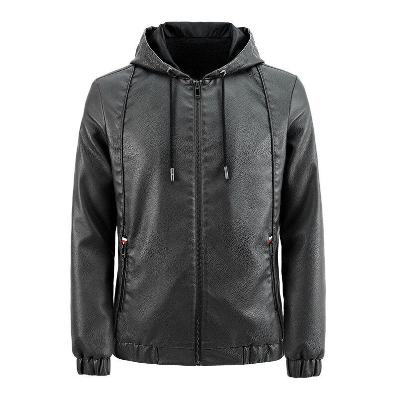 Leather Jacket Men Brand Casual Hooded Coat Autumn Spring Jackets Male Motorcycle Fashion Soild Biker PU Leather Jacket Men