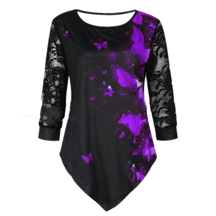 Floral Printed Women Blouse Asymmetric Hem O Neck Long Sleeve Shirts Summer Female Pullover Tops Blusas Fashion Lady Camisa