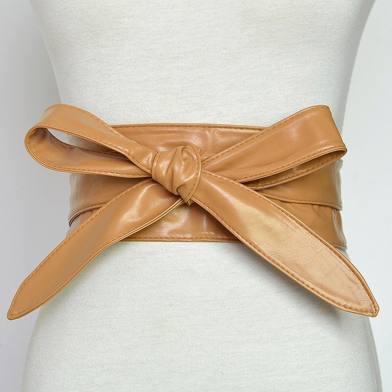 RAINIE SEAN Women Belt Leather Cummerbunds For Women Burgundy Belt For Coat Bow Self Tie Wrap Brand Ladies Fashion Belt