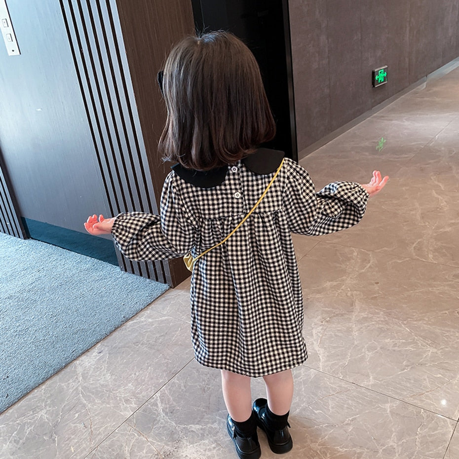 Toddler Girls Dress Plaid Pattern Girls Party Dress Casual Style Kids Dresses Spring Autumn Girls Clothing