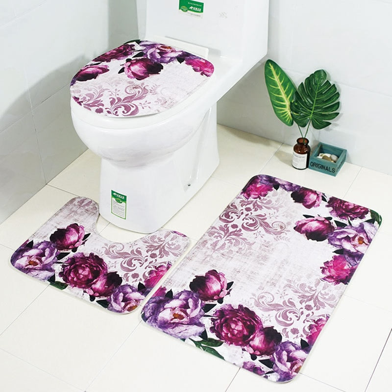 Bathroom Carpet Rug Bath Mat and Shower Curtain Set Bathroom Toilet Rug Bath Mats Home Decor Shower Floor Foot Rug Bathroom Mats