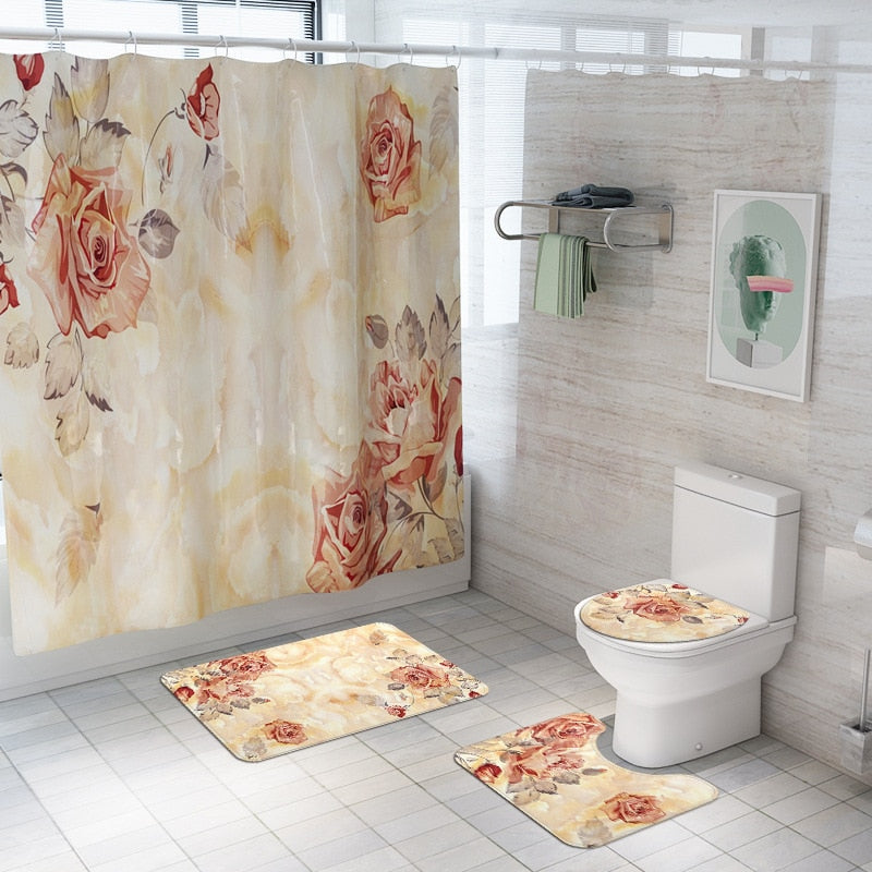 Bathroom Carpet Rug Bath Mat and Shower Curtain Set Bathroom Toilet Rug Bath Mats Home Decor Shower Floor Foot Rug Bathroom Mats