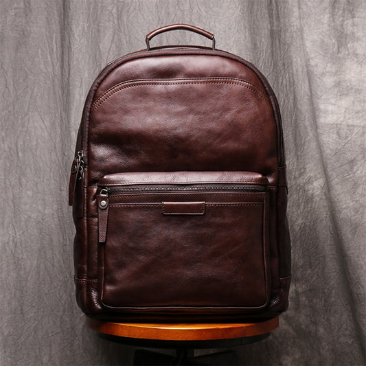 ZRCX Genuine Leather Men Backpack 14 Inch Laptop Backpack Travel School Backpack Male Fashion Backpack Brown Cowhide Backpack