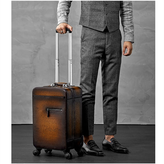 Italian Cowhide Leather Trolley Case Luxury Business Luggage 22&quot; Genuine Leather Universal Wheel Password Boarding Soft Suitcase