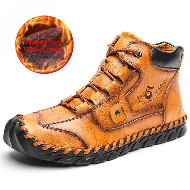 High Quality Leather Men Boots Warm Plush Snow Boots Winter Boots Work Shoes Men&#39;s Footwear Rubber Ankle Boots Sneakers Size 48