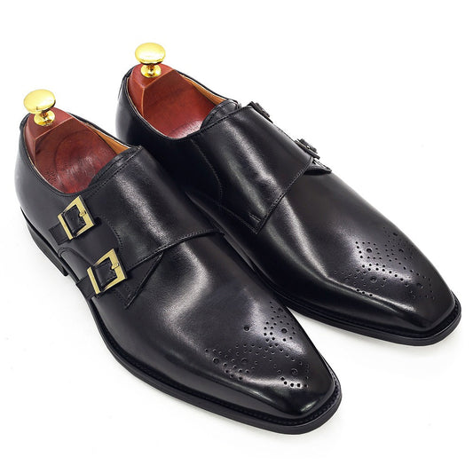 Size 6-13 Classic Monk Strap Buckle Strap Mens Dress Shoes Calf Genuine Leather Handmade Luxury Brogue Formal Shoes for Men