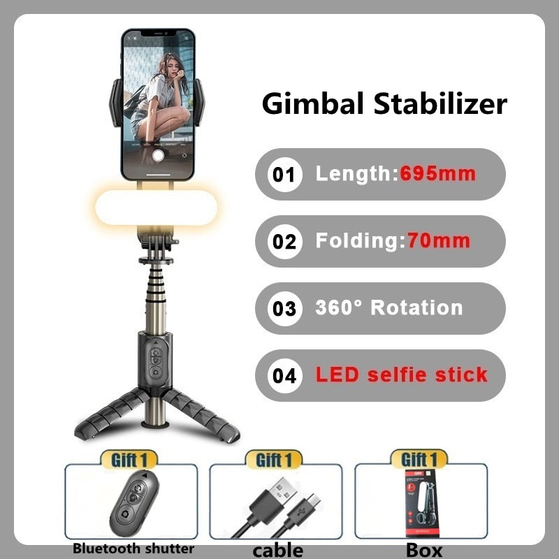 FANGTUOSI Handheld Gimbal Wireless Bluetooth Phone Gimbal Stabilizer With Fill Light Tripod Gimbal Smartphone Stabilizer Gimbal