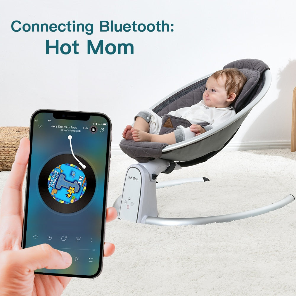 Electric Baby Bouncers with Bluetooth and Five Gear Swing,Hot Mom Intelligence Timing Baby Swing,Pure Cotton Baby Rocker Cardle