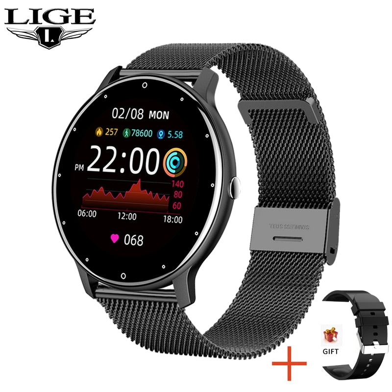 LIGE 2021 Smart watch Ladies Full touch Screen Sports Fitness watch IP67 waterproof Bluetooth For Android iOS Smart watch Female