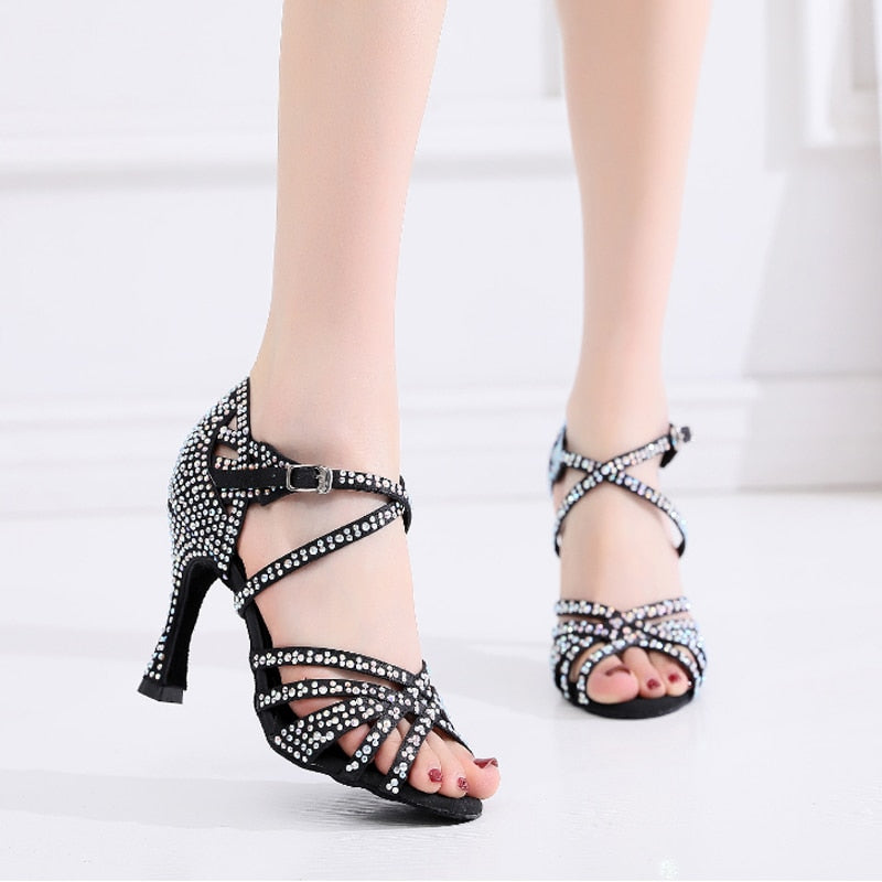 Latin Dance Shoes Ladies Salsa Tango Sneakers Training Dance Shoes High Heel Sandals Summer Square Dance Shoes Bronze Black