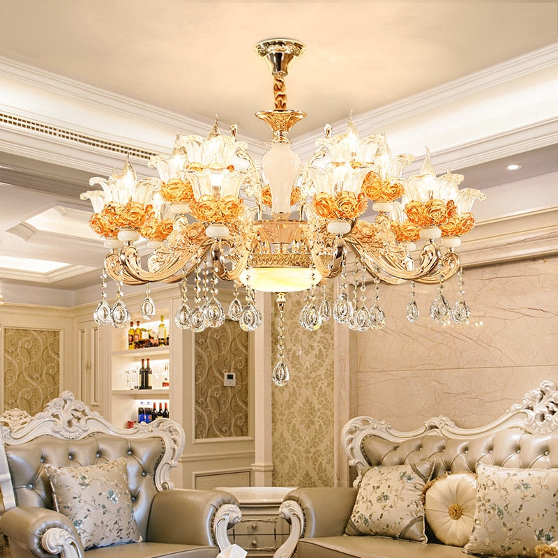 Nordic Luxury Gold Crystal LED Ceiling Chandelier LOFT Villa Lustre LED Pendant Lamp Living Room Hotel Hall Decor Hanging Lamps