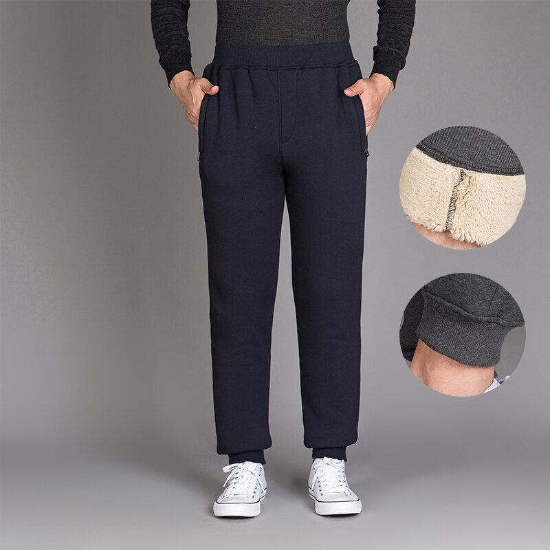 2022 Autumn Winter Men Pants Thick Warm Velvet Black Pencil Pants Vintage Elastic Waist Long Fleece Trousers Men Plus Size L-6XL