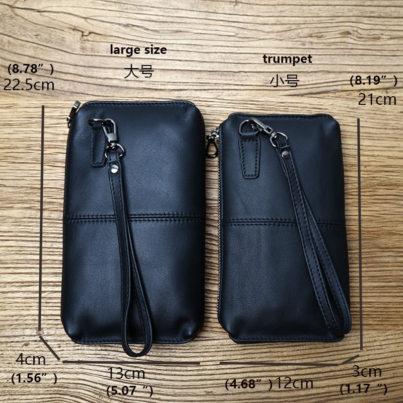 NZPJ Leather Leisure Man With Long Purse, Soft Leather, Hand Zipper, Money Chuck Layer, Cowhide Credit Card Bag, Cell Phone Bag