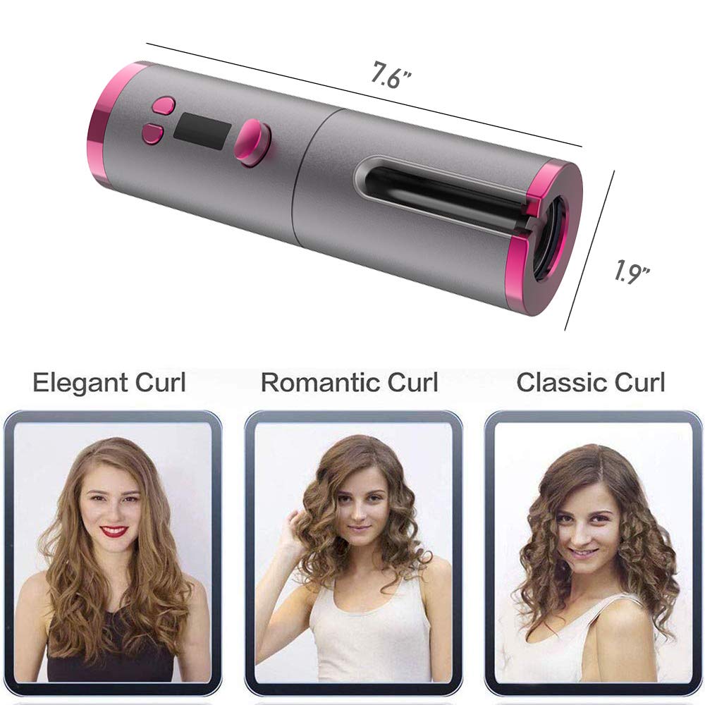 Hair Curlers Cordless Automatic Hair Curler Iron USB Rechargeable LCD Display Wireless Ceramic Rotating Curling Iron Hair Tools