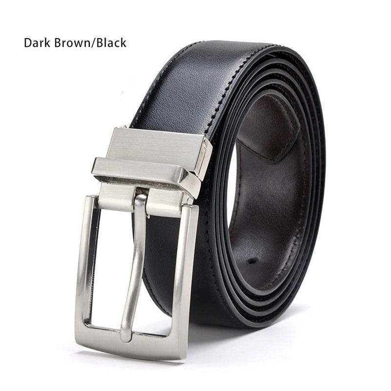 Men&#39;s Leather Belt Reversible Buckle Luxury Brand Male Waist Cowskin Belts For Jeans Rotated Designer Accessories High Quality