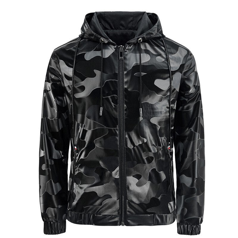 Leather Jacket Men Brand Casual Hooded Coat Faux Leather Jackets Male Camouflage Motorcycle Fashion Biker PU Leather Jacket Men