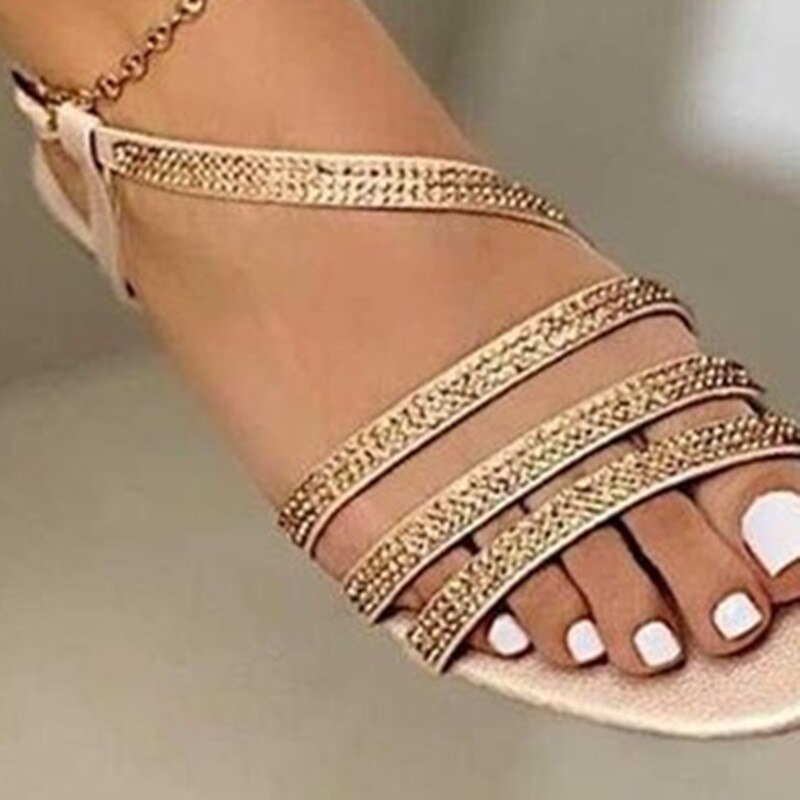 Women Sandals Flip Flops Slippers Flats Shoes Summer Fashion Wedges Crystal Bling Slides Lady Casual Buckle Strap Female