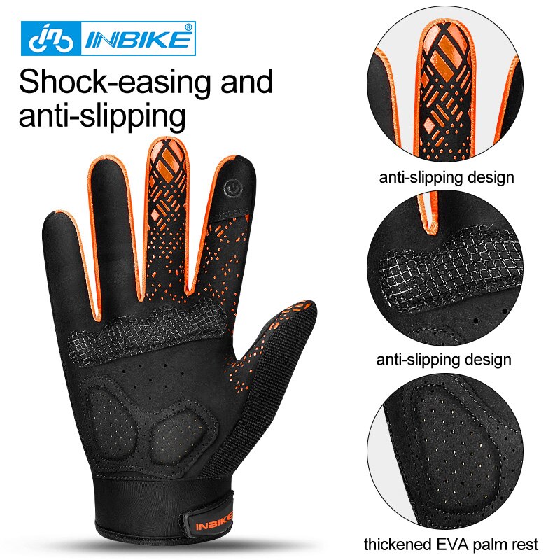 INBIKE Mountain Bike Gloves Thickened TPR Palm Pad Men&#39;s Woman Shockproof Full Finger Cycling Downhill MTB Bicycle Gloves MC020