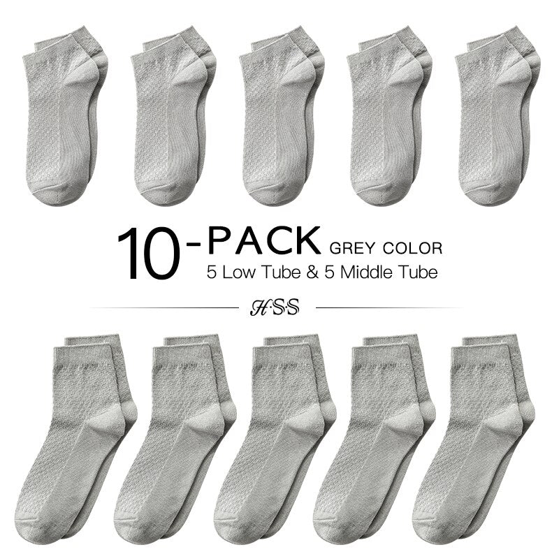 HSS Brand 10 Pairs/Lot Men Bamboo Fiber Socks Men Compression Summer Middle Socks Business Casual Mens Low Sock Big Size EU38-45