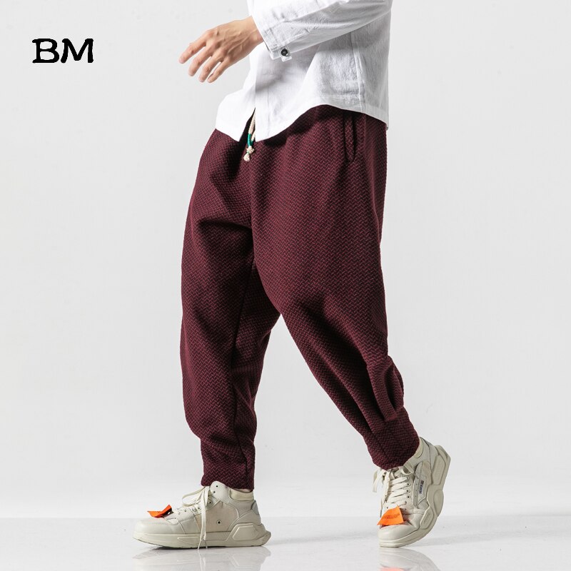 Baggy Pants Men Winter Thicken Wool Harem Pants Male Chinese Style Warm Oversize Trousers Male 2020 Japan Casual Plaid Pants