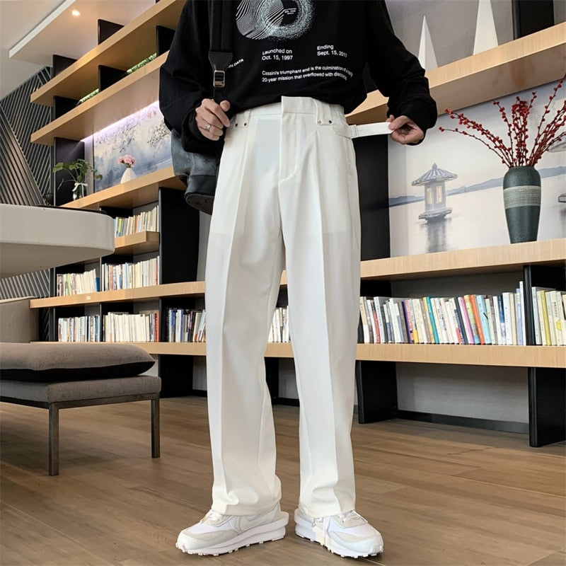 Solid Color Suit Pants Men Fashion Business Society Mens Dress Pants Korean Loose Straight Pants Mens Office Formal Trousers