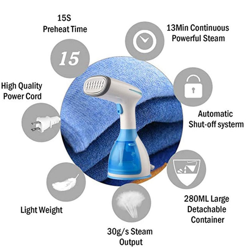 1Seconds 1500W Handheld Steamer Powerful Garment Steamer Portable Fast-Heat Steam Iron Ironing Machine for Home Travel