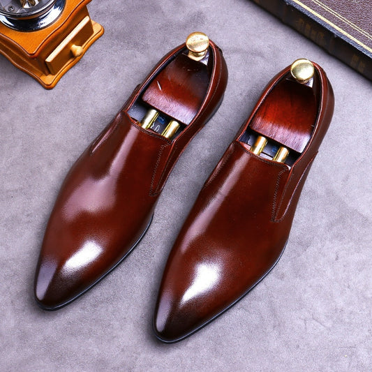 Desai Top Layer Cowhide Shoes Men&#39;s Shoes Genuine Leather Business Dress Shoes Men British Pointed Toe Formal Slip-On Shoes