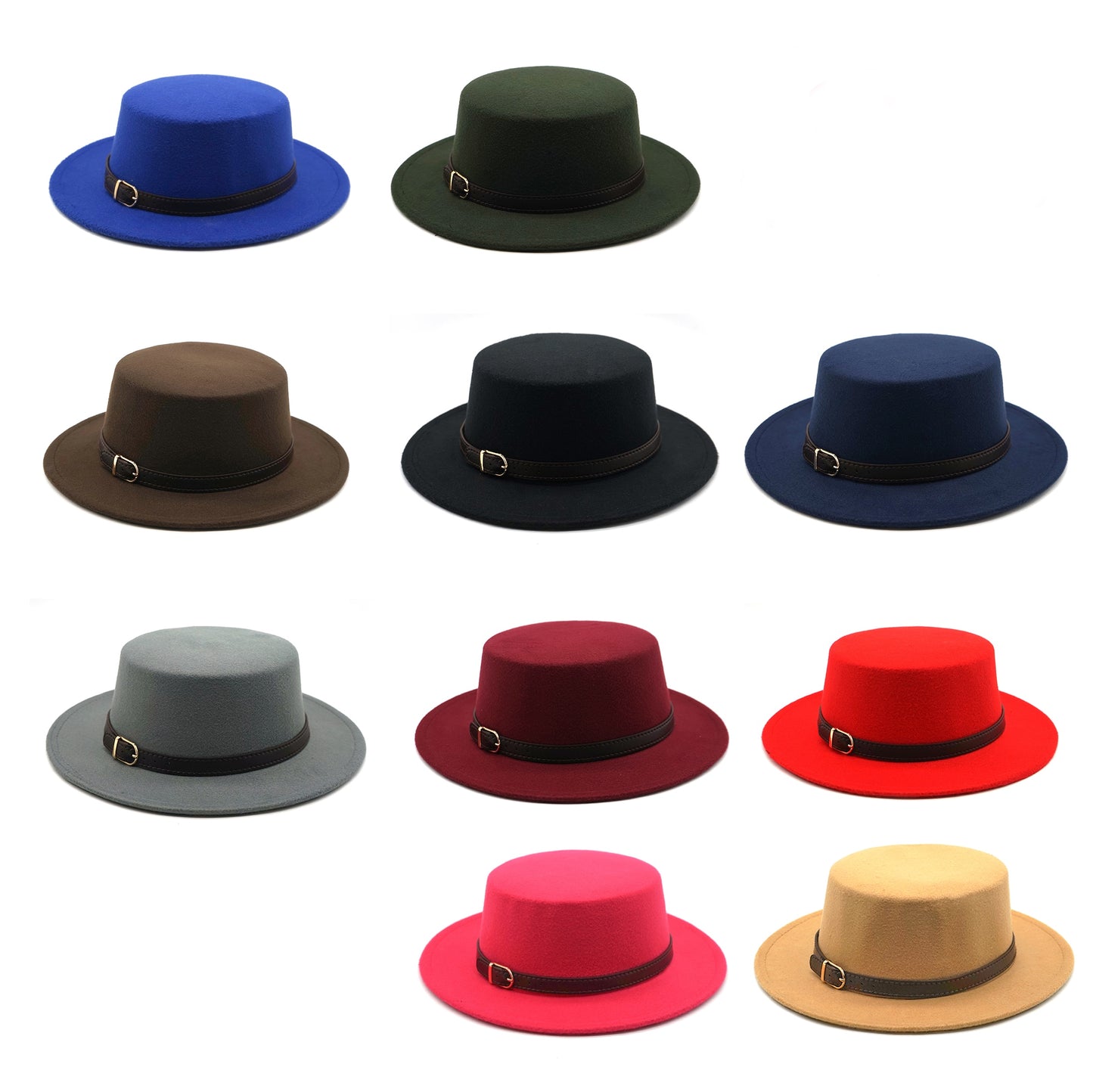 New Retro Winter Autumn women men Top hat Imitation Woolen Felt Fedora Hats Belt buckle Decorated ladies Boater Hat flat brim