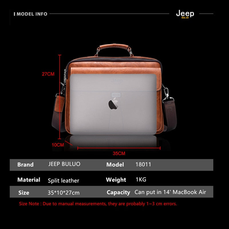JEEP BULUO Men's Business Briefcase Laptop Bag Waterproof Split Leather Men Computers Handbags Man Shoulder Travel Bags