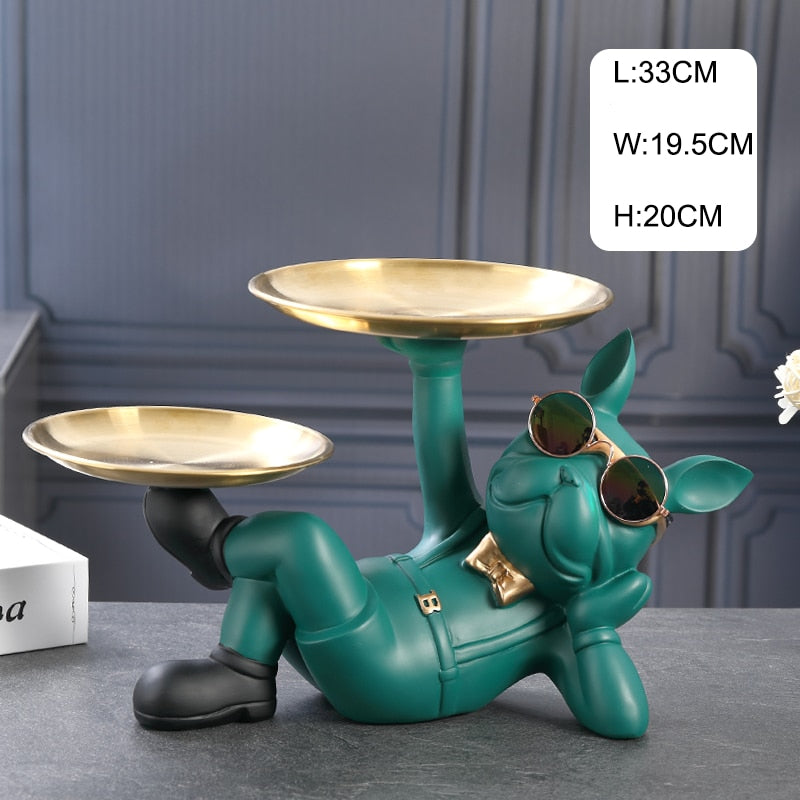 Resin Décor Dog Statue Butler with Tray for Storage Table Live Room French Bulldog Ornaments Decorative Sculpture Craft Gift