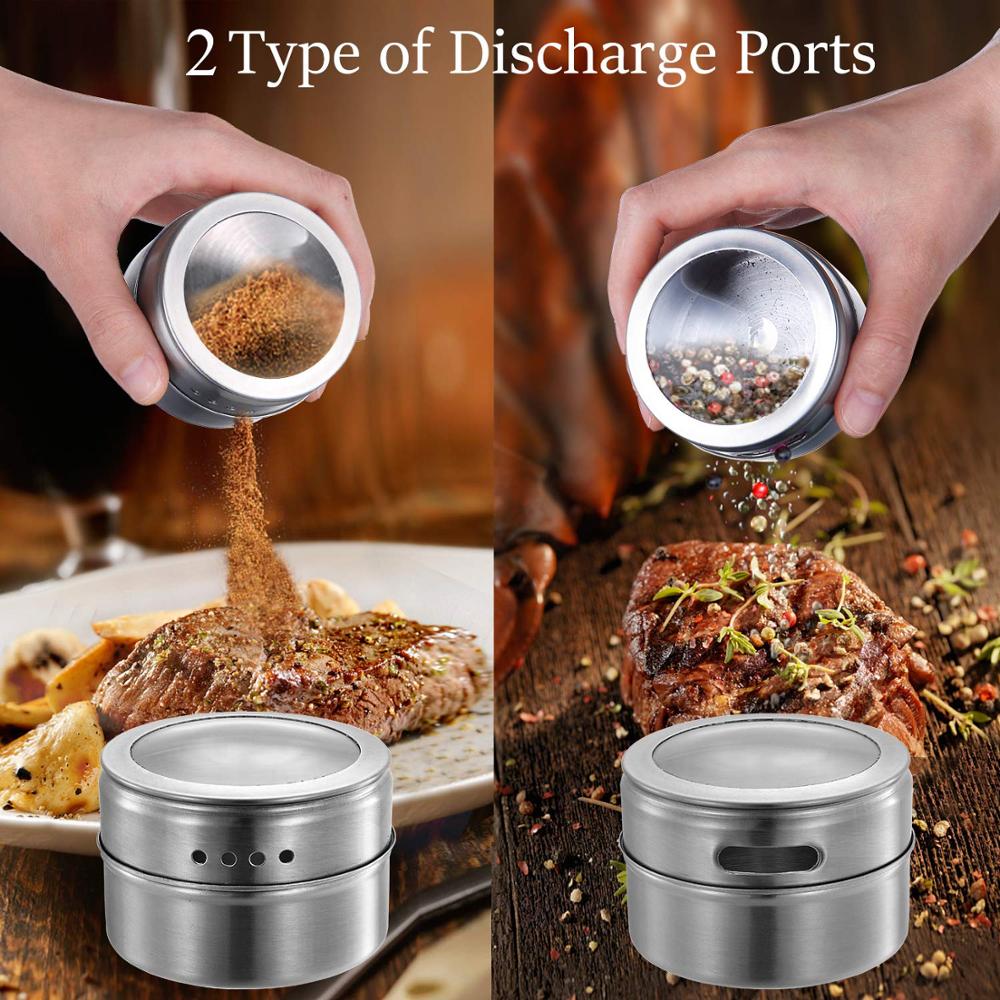 LMETJMA Magnetic Spice Jars With Wall Mounted Rack Stainless Steel Spice Tins Spice Seasoning Containers With Spice Label KC0305