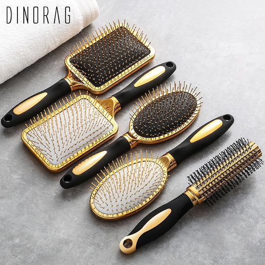 Hair Comb Scalp Massage Gold Plating Luxury Comb Hairbrush Nylon Women Curly Detangle Hair Brush Salon Hairdressing Styling Tool