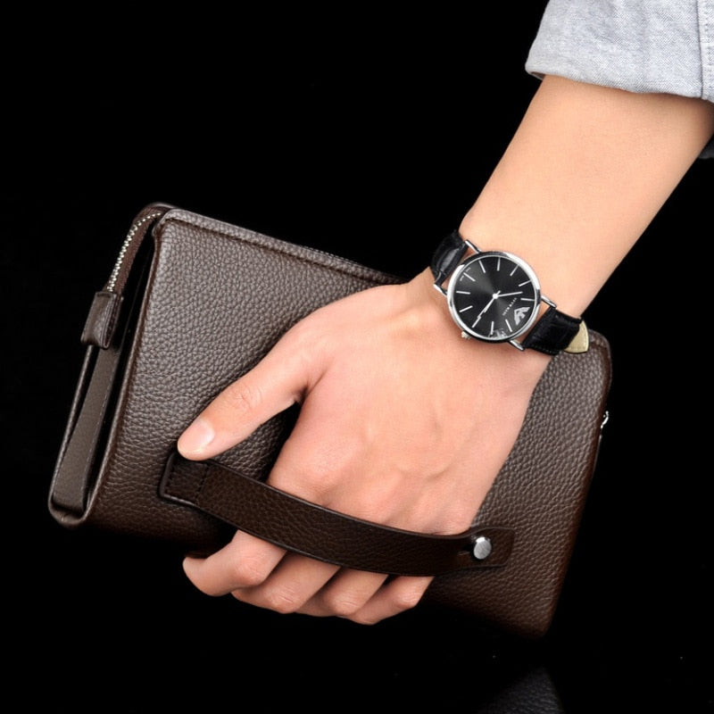 Men‘s Coded Lock Day Clutch Big Capacity Business Handbag New Fashion Male safety lock Purse PU Leather Anti-theft Long Wallet