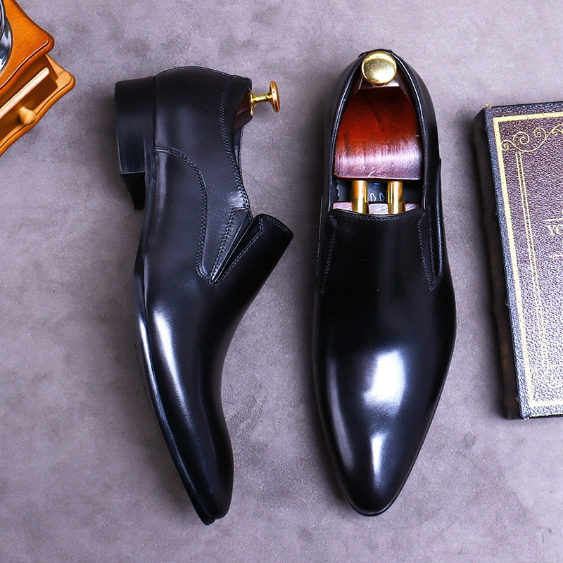 Desai Top Layer Cowhide Shoes Men&#39;s Shoes Genuine Leather Business Dress Shoes Men British Pointed Toe Formal Slip-On Shoes