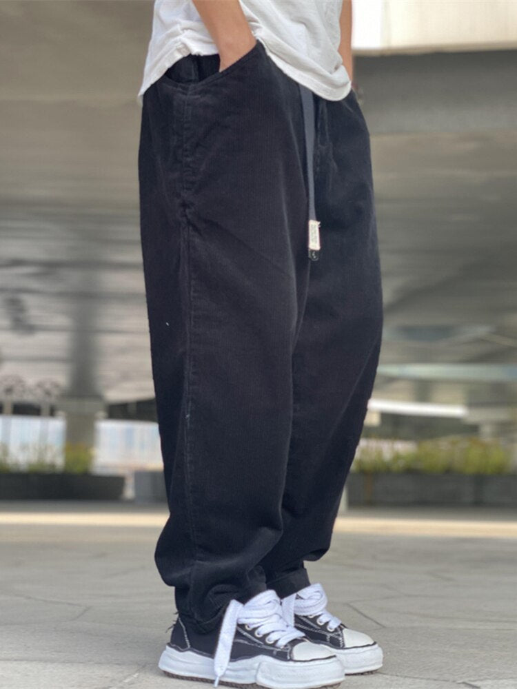 2022 Japanese Streetwear Corduroy Casual Straight Pants Harajuku Cargo Pants Kpop Korean Fashion Hip Hop Trousers Men Clothing