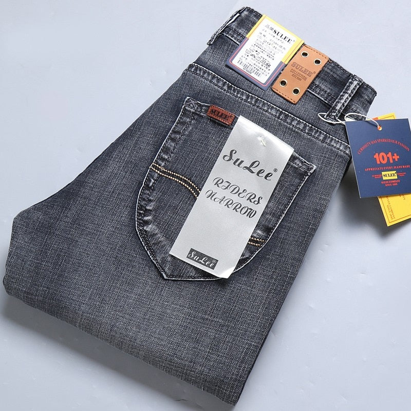 2021 New Sulee Top Brand Business Jeans Stretch Slim Denim Pants Men&#39;s Casual Full Casual  Jeans