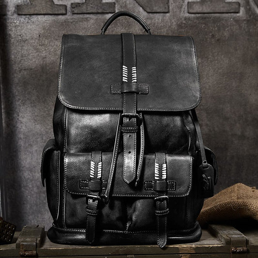 Genuine Leather Men Backpack Travel Shoulder Bag Full Leather Large Capacity Men&#39;s Laptop Backpacks First Layer Cowhide Bags