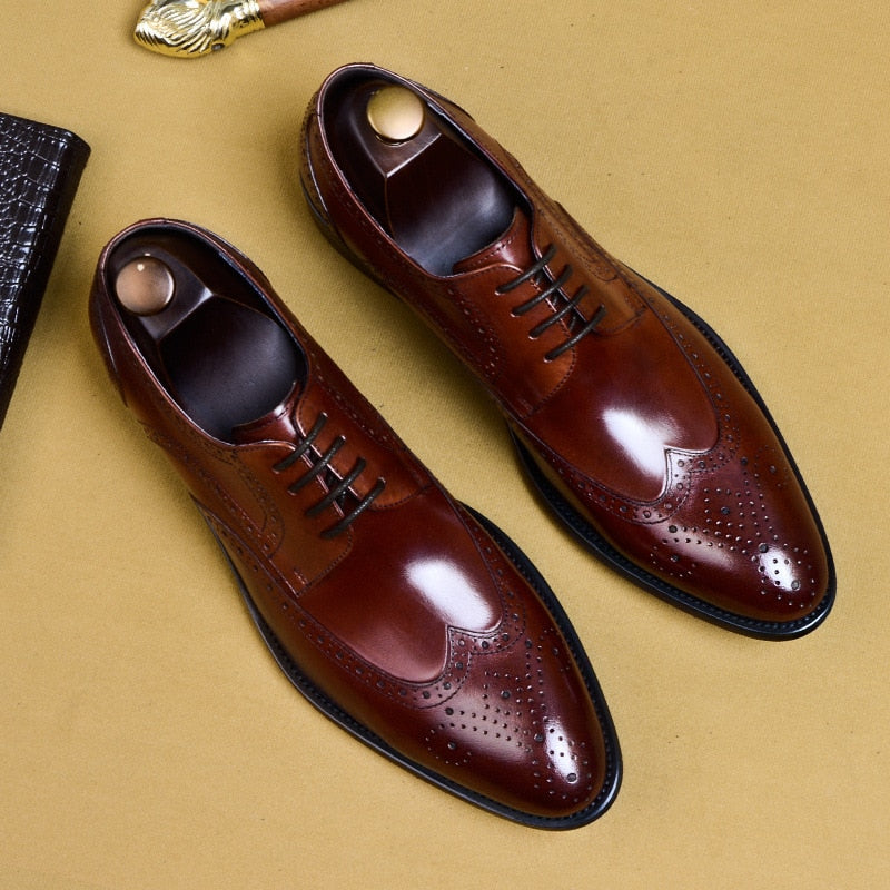 New Men Dress Handmade Shoes, Genuine Leather Male Oxford Best Italian Classic Vintage Lace-up, Men Brogue Shoes Oxford