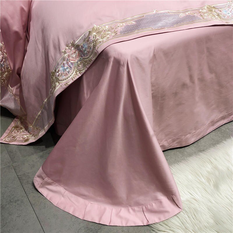 Bedding Set - Premium 1000TC Egyptian Cotton US Queen King 104X90&quot; Oversize Bedding Set White Pink Embroidery Duvet Cover Bed Sheet Pillowcase