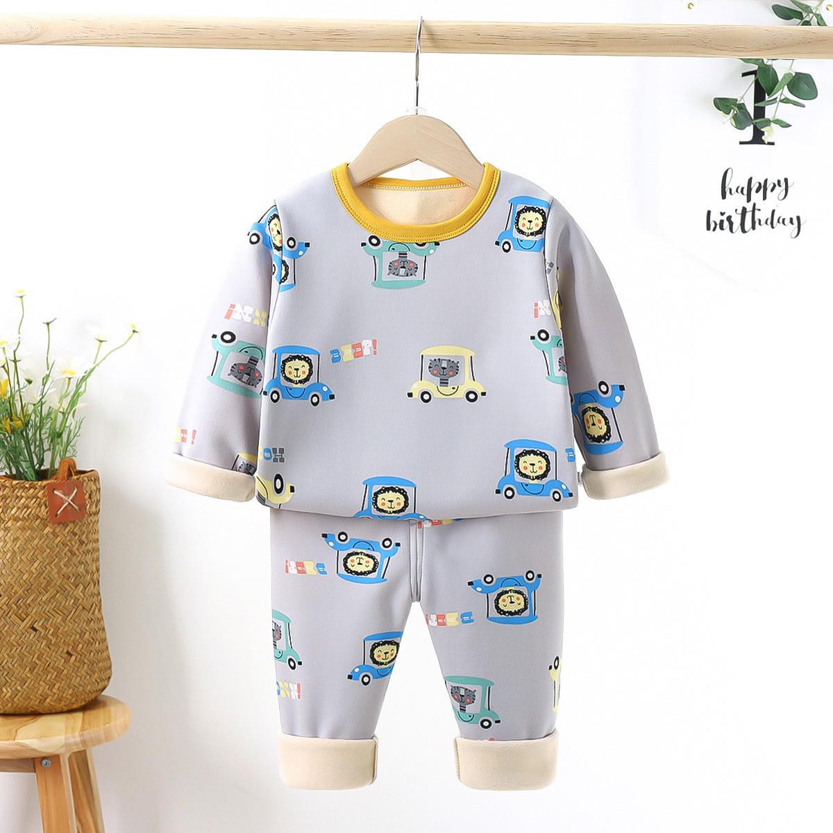 Children Pyjamas Winter Kids Clothing Sets Warm Fleece Pajamas For Boys Thicken Dinosaur Girls Sleepwear Baby Thermal Underwear