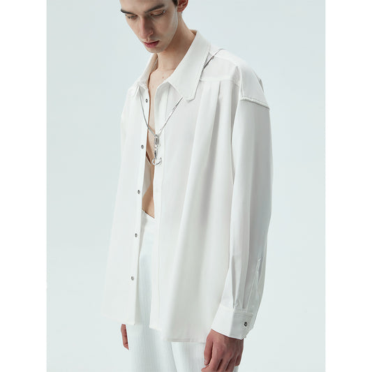 Tiwilltang Spark Zhu Yilong Same Style Lazy Drape Keel Chain Loose White Shirt Green