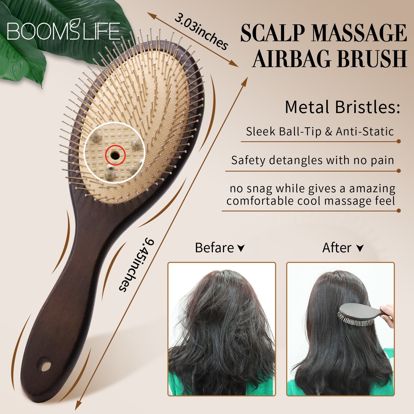 Denman Head Massage Brush Steel Hair Brush Wood Hair Brush With Steel Needle Scalp Airbag Hair brush For Hair Combing
