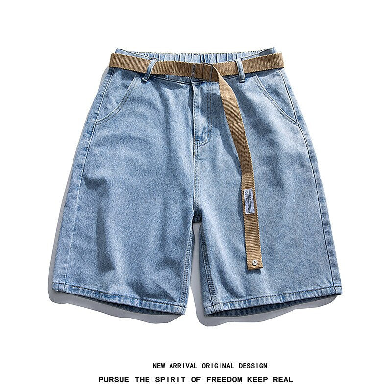 2023 Summer Men&#39;s Loose Denim Shorts Fashion Belt Street Boy Casual Baggy Five-point Pants All-match Casual Shorts